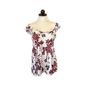 Torrid Floral Babydoll Top White Ruffle Scoop Neck Flutter Sleeve Plus Sz 1 (1X)